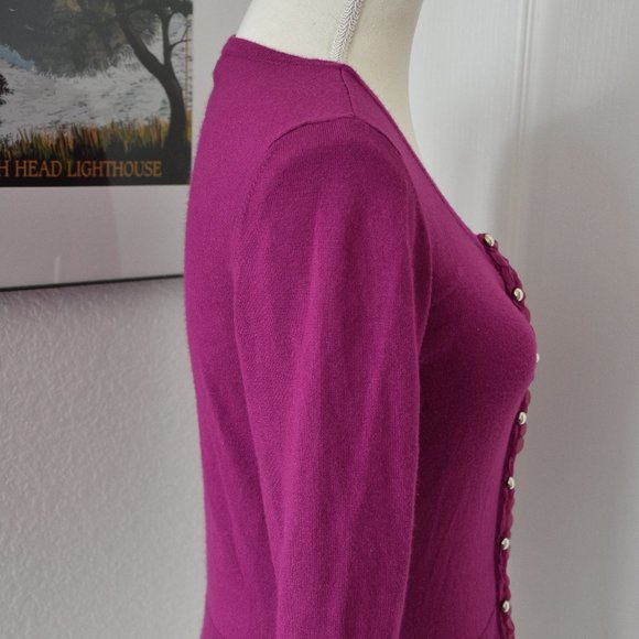 WHBM Magenta Fuchsia Sweater Cardigan with Scallop Trim and Chrome Snap Buttons - Picture 9 of 11